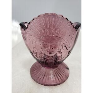 Antique vintage John Kemple glass Indian Chief Kenawha toothpick holder purple